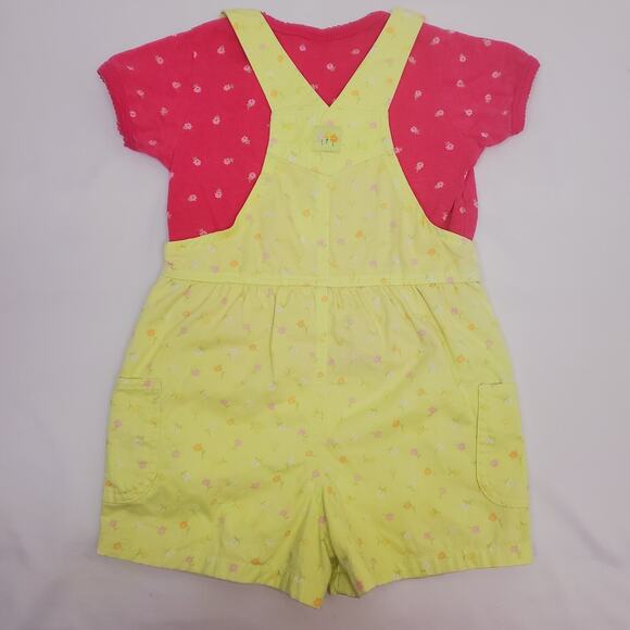 Y2k Vintage Circo 3T Playful Pink Floral 2pc Shortalls Overalls Girls Outfit Set - Picture 4 of 8